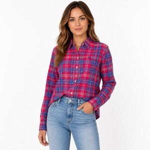 Lauren Ralph Lauren Button Down Shirt Large Red Blue Plaid Long Sleeve Preppy